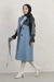 Leather Detailed Trench Coat Blue - Thumbnail