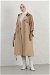 Leather Detailed Trench Coat Camel - Thumbnail