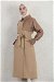 Leather Detailed Trench Coat Camel - Thumbnail