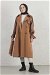 Leather Detailed Trench Coat Tan - Thumbnail