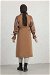 Leather Detailed Trench Coat Tan - Thumbnail
