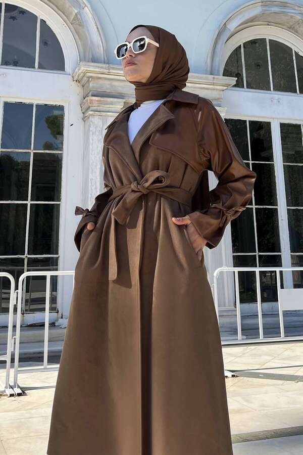 Leather Suede Trench Coat Tan