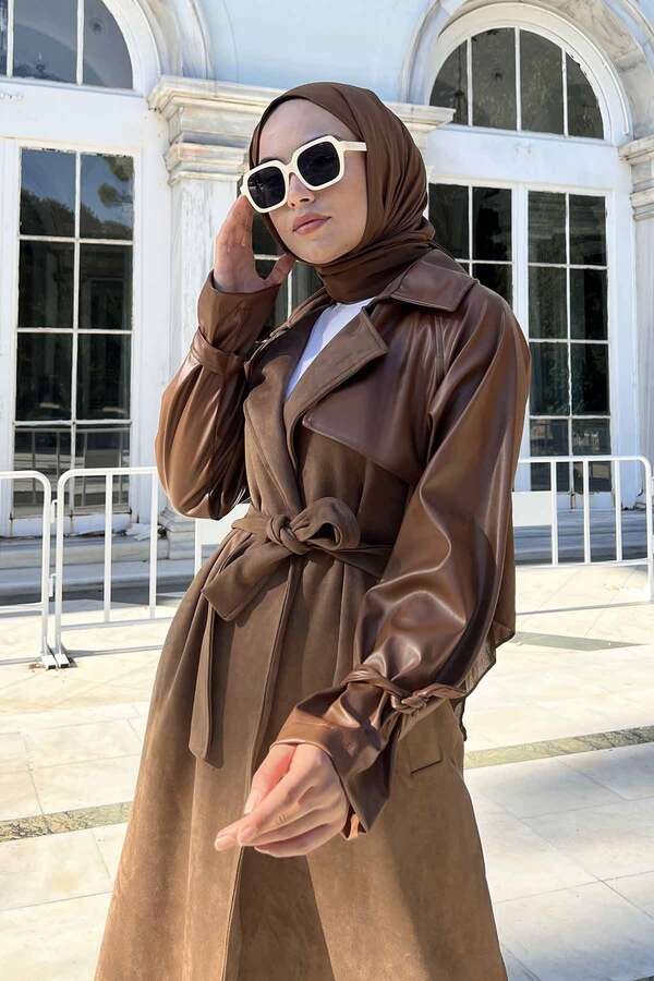Leather Suede Trench Coat Tan