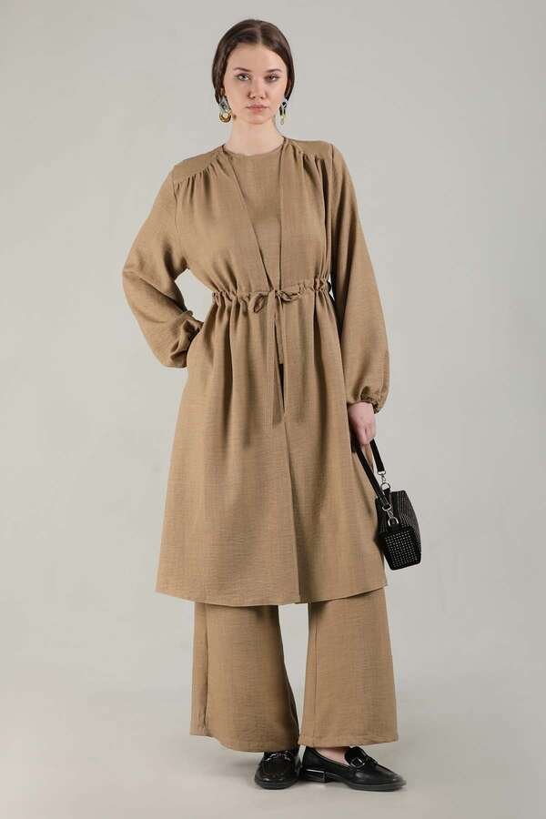 Linen Kimono Suit Camel