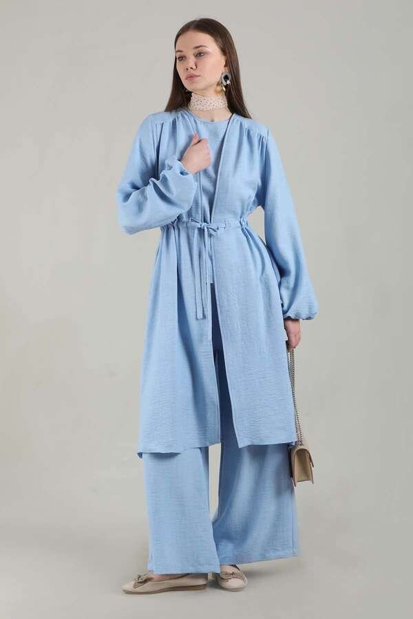 Zulays - Linen Kimono Suit Light Blue