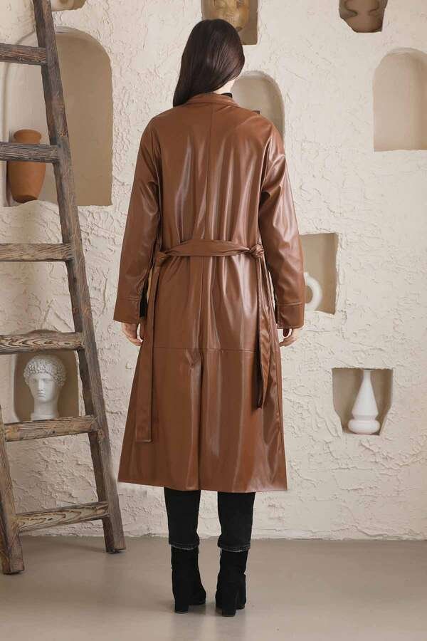 Long Leather Trench Brown