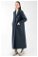 Long Oversize Cachet Coat İndigo - Thumbnail