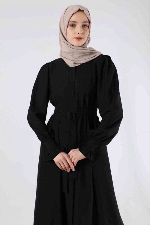 Manşeti Pileli Elbise Ferace Siyah