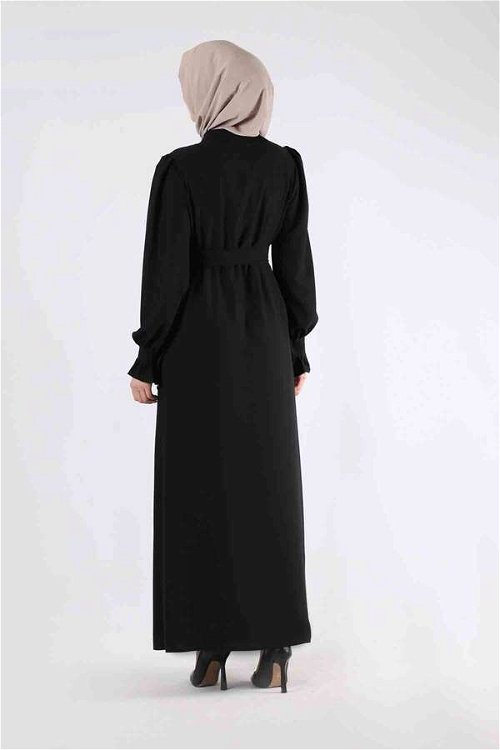 Manşeti Pileli Elbise Ferace Siyah
