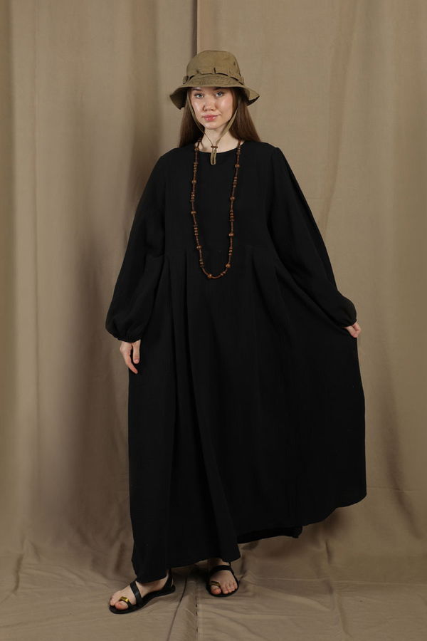 Zulays - Müslin Klasik Elbise Siyah