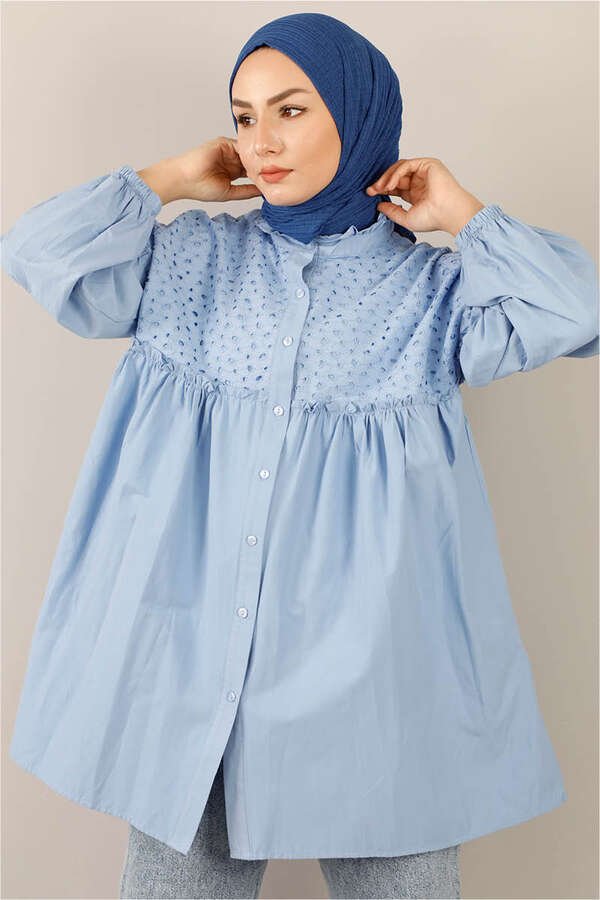 Front Robe Lace Shirt Blue
