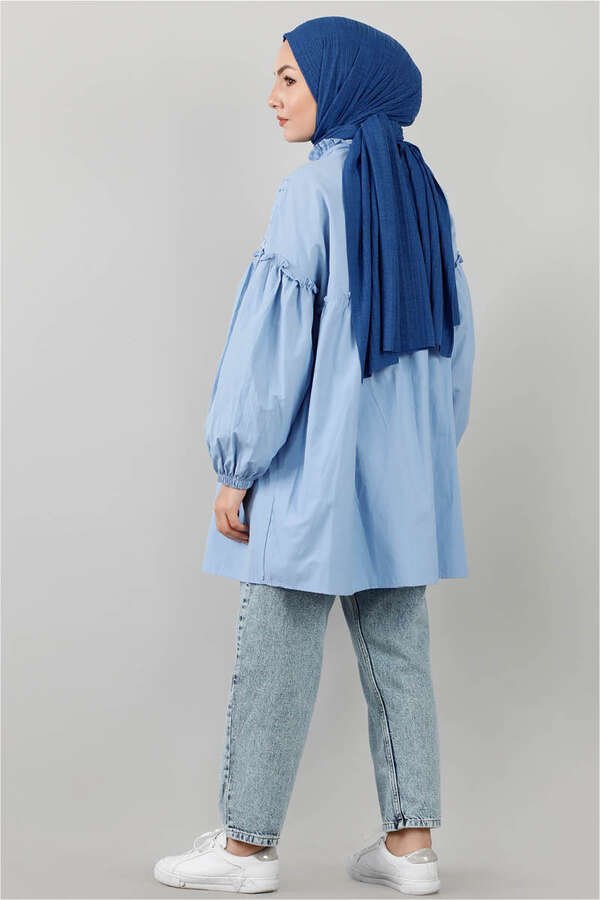 Front Robe Lace Shirt Blue