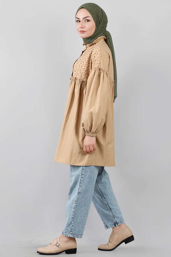 Front Robe Lace Shirt Camel
