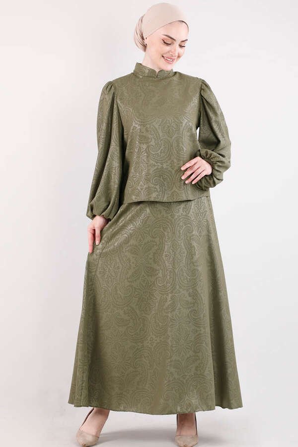 Ottoman Patterned Skirt Set Khaki