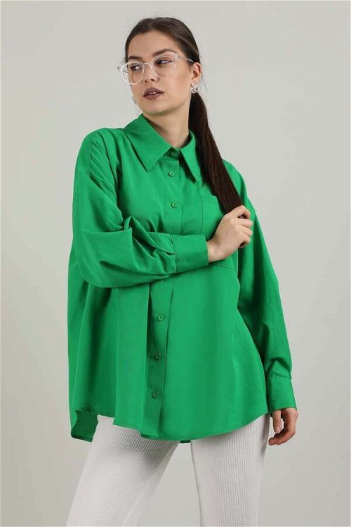 Oversize Cepli Gömlek Yeşil