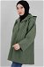 Oversize Hooded Short Trench Coat Khaki - Thumbnail