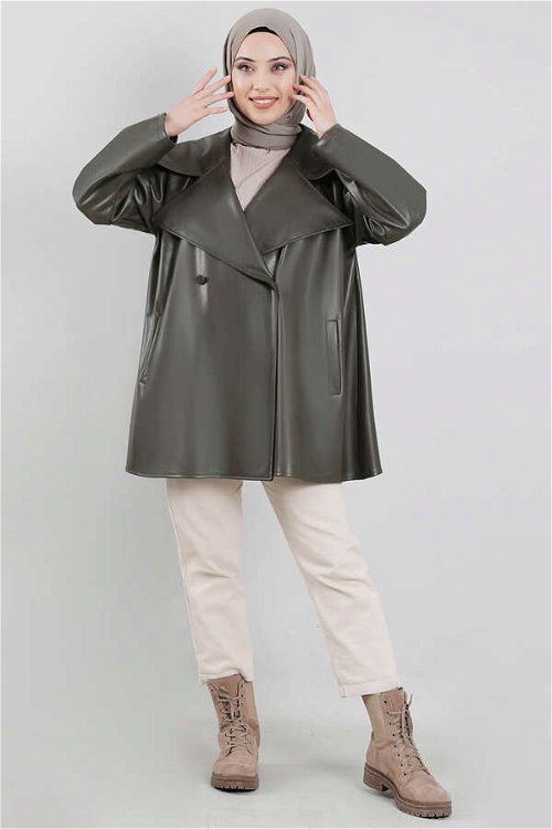 Oversize Leather Jacket Khaki