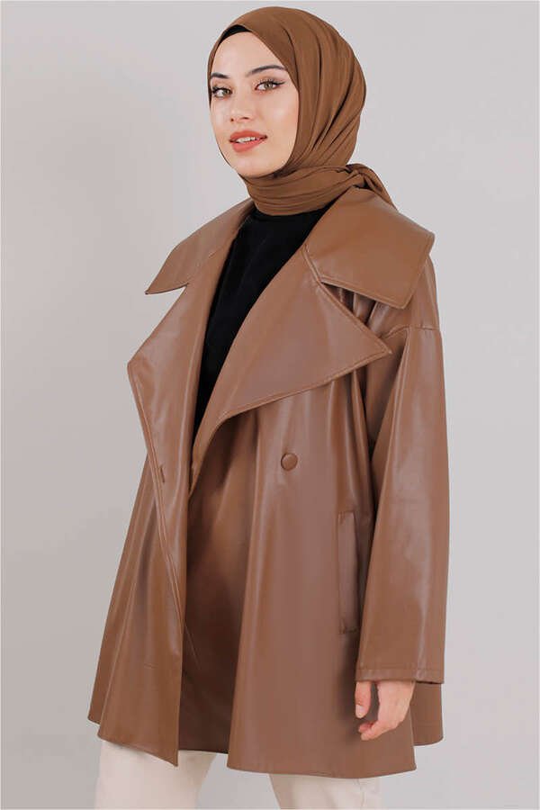 Oversize Leather Jacket Tan