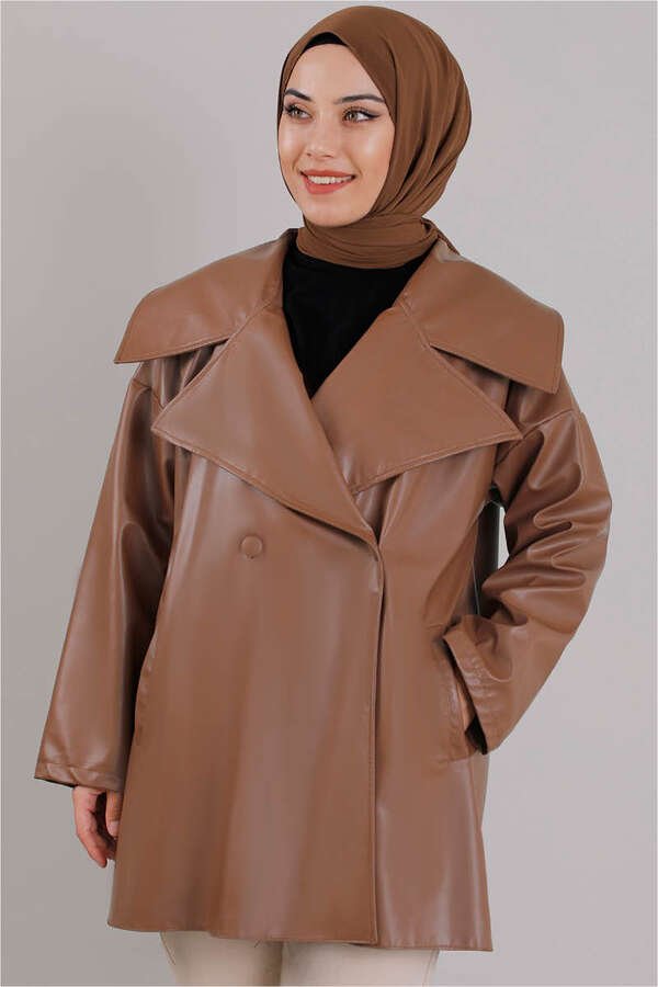 Oversize Leather Jacket Tan