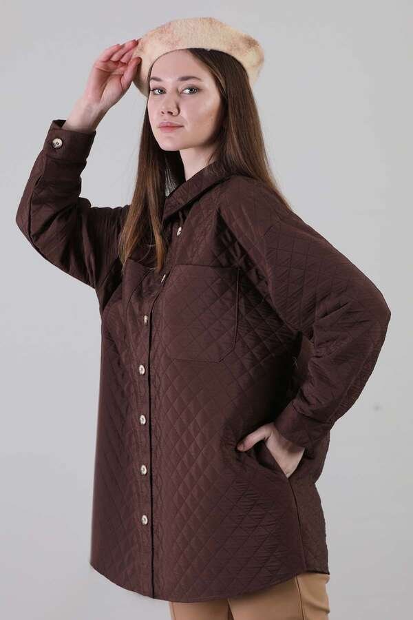 Zulays - Oversize Quilted Shirt Brown