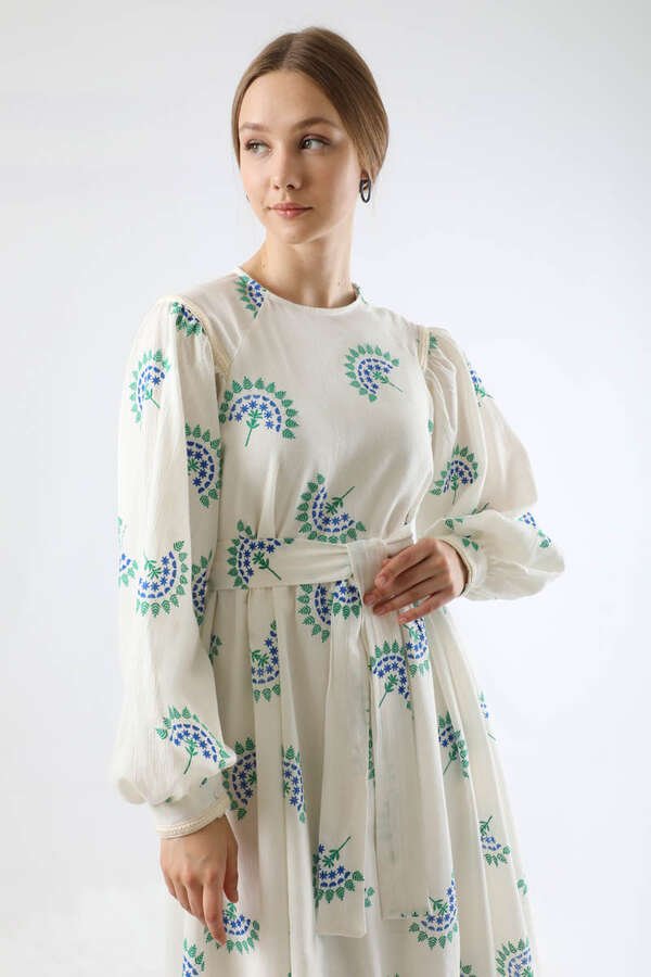 Pattern Embroidered Dress Green