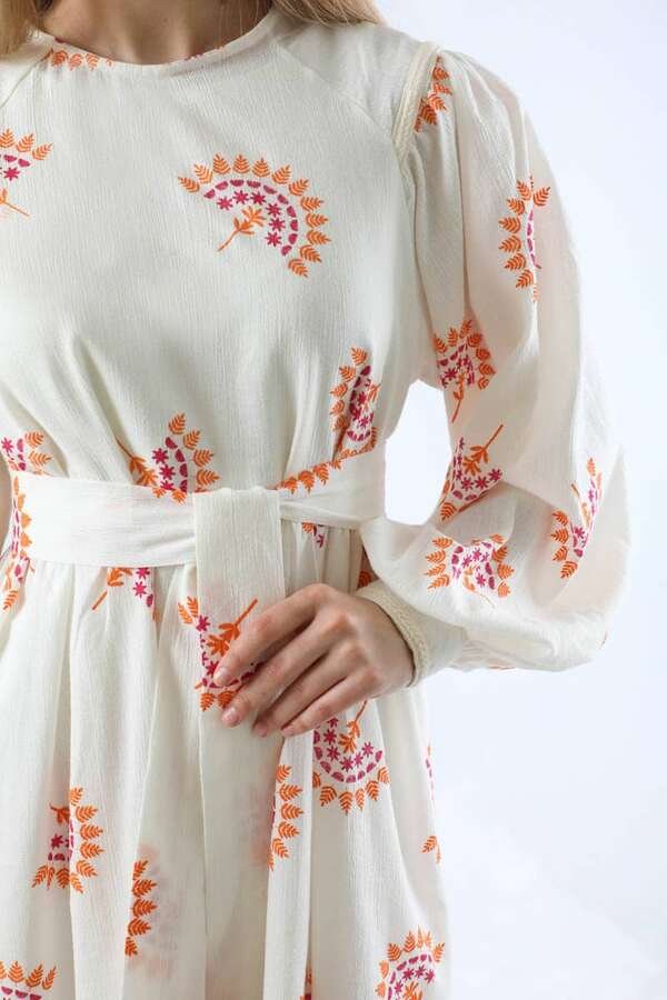Pattern Embroidered Dress Orange