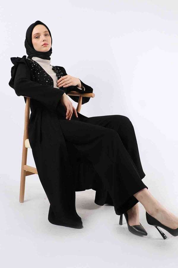Pearl Embroidered Abaya Suit Black