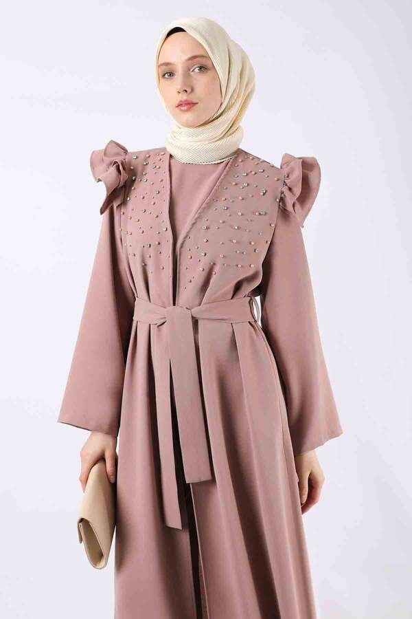 Pearl Embroidered Abaya Suit Dried Rose