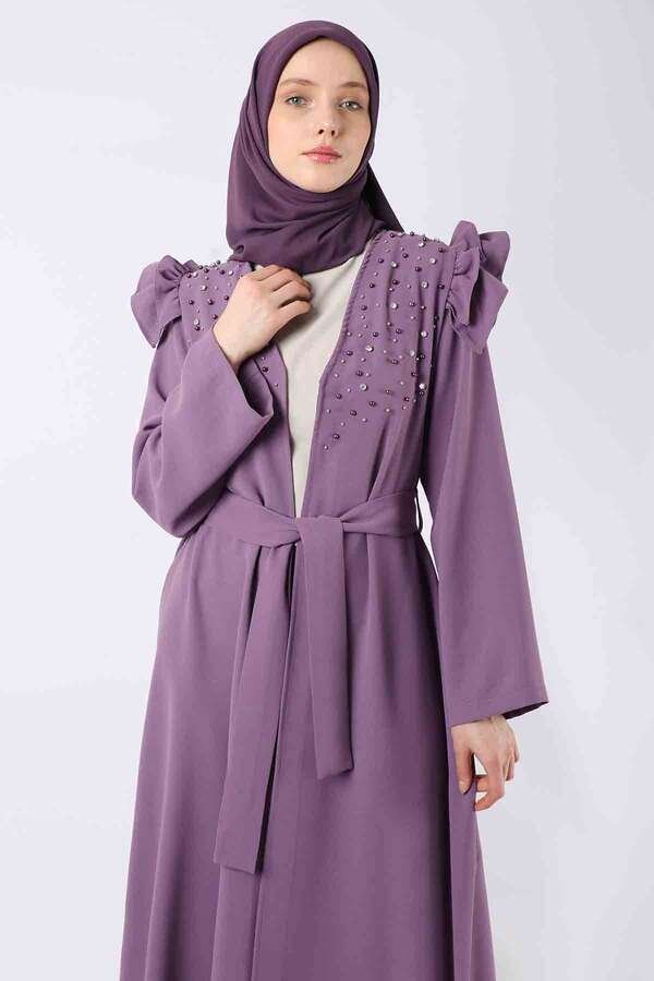 Pearl Embroidered Abaya Suit Lilac