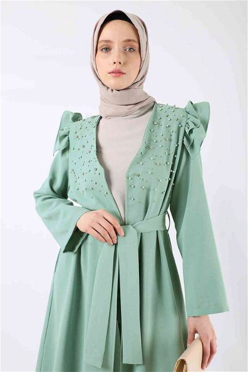 Pearl Embroidered Abaya Suit Water Green
