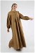 Pile Detaylı Elbise Camel - Thumbnail