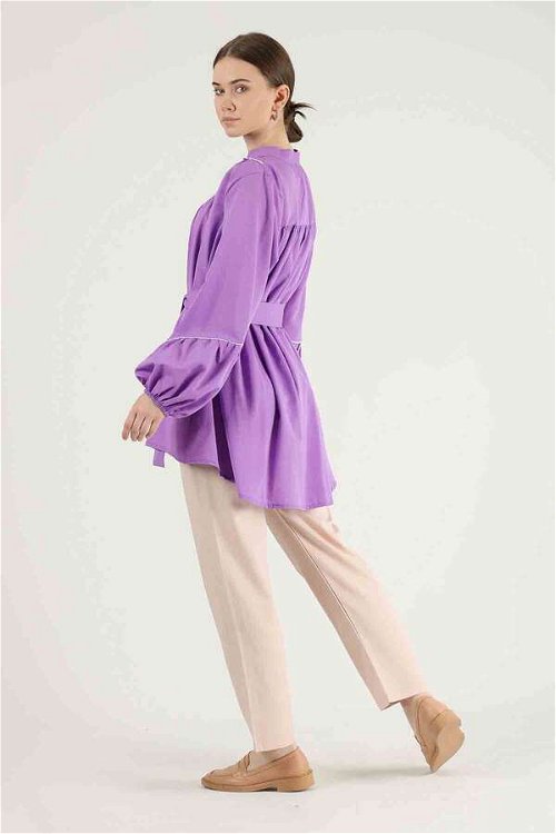 Piping Detail Belted Shirt Lilac
