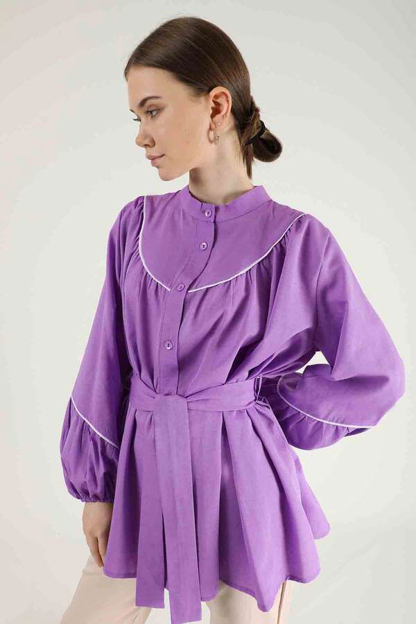 Piping Detail Belted Shirt Lilac