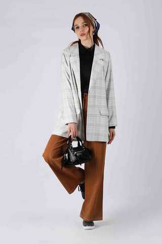 Zulays - Plaid Blazer Jacket White