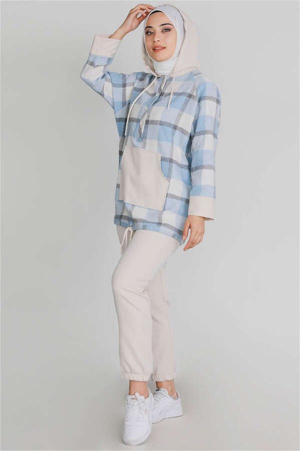 Checkered Tunic Suit Blue