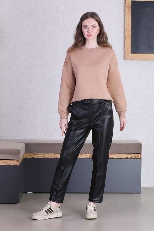 Zulays - Straight Leg Leather Trousers Black