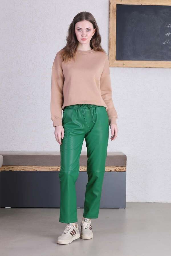 Zulays - Straight Leg Leather Trousers Green