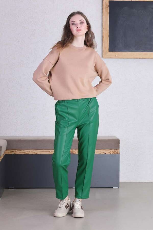 Straight Leg Leather Trousers Green