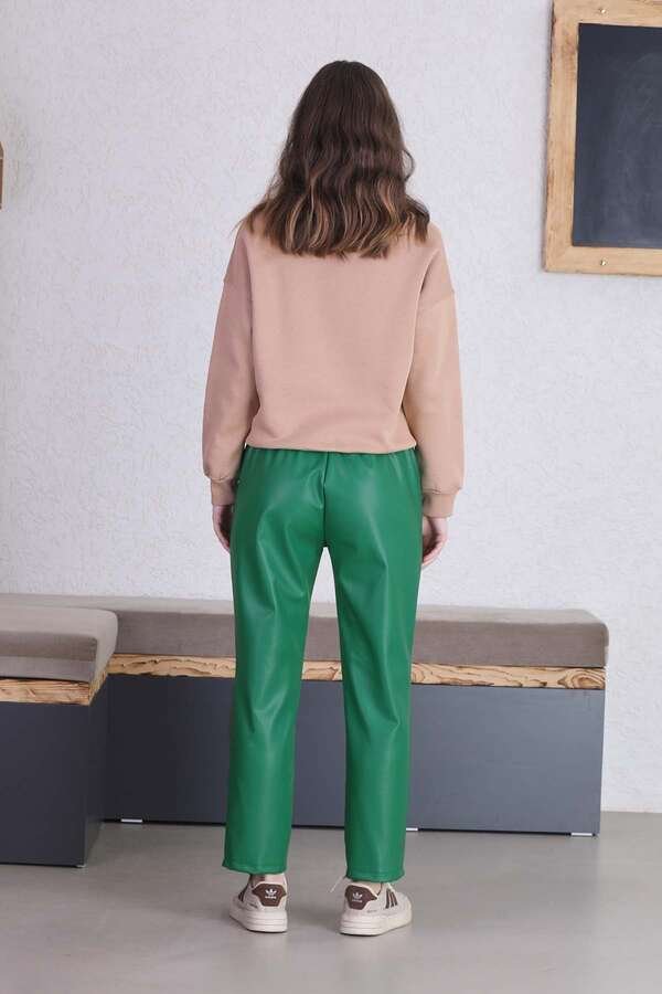 Straight Leg Leather Trousers Green