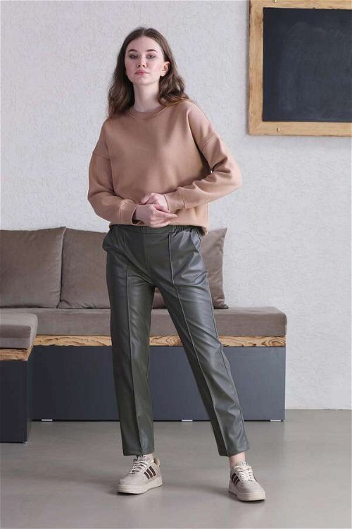 Straight Leg Leather Trousers Gray
