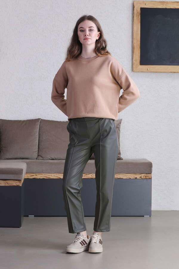 Straight Leg Leather Trousers Gray
