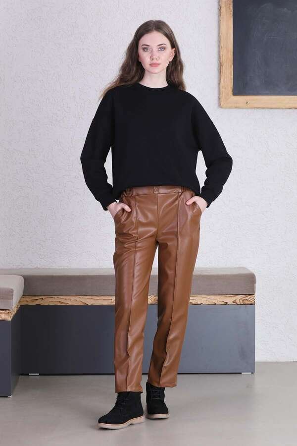 Zulays - Straight Leg Leather Trousers Tan