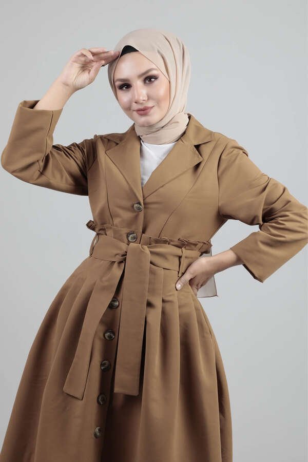Pleated Arched Tan Trenc