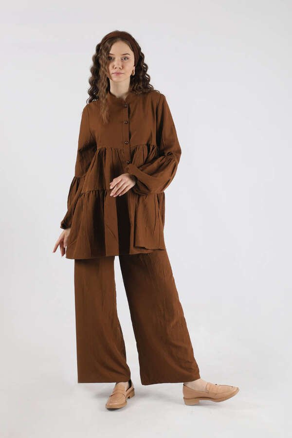 Zulays - Pleated Tunic Set Brown