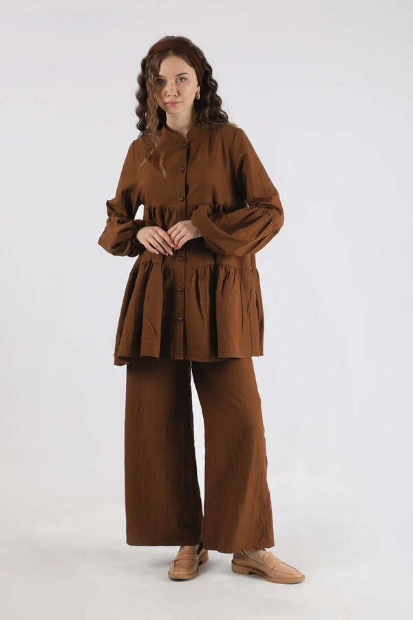 Pleated Tunic Set Brown