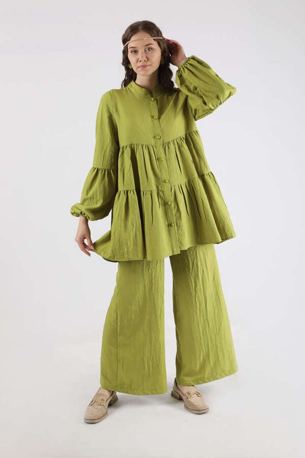 Zulays - Pleated Tunic Set Oil Green