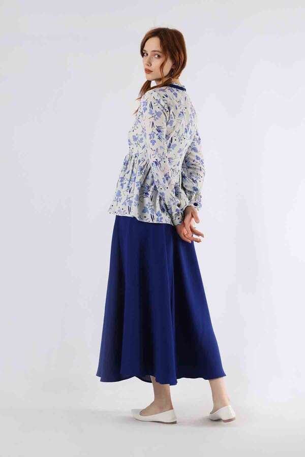 Pleated Tunic Skirt Set Saks Blue