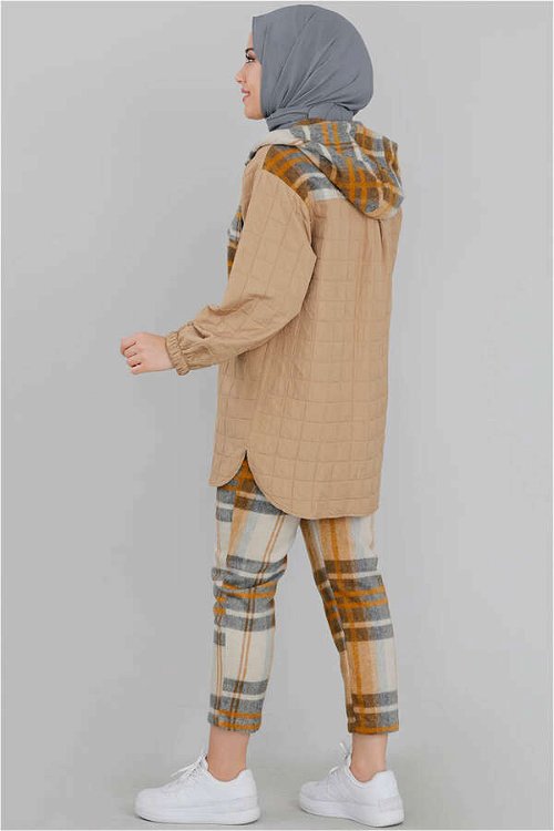 Quilted Checkered Set Camel