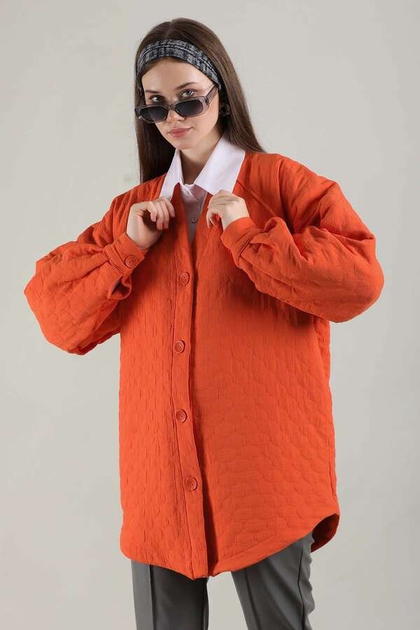 Quilted Knitted Jacket Orange