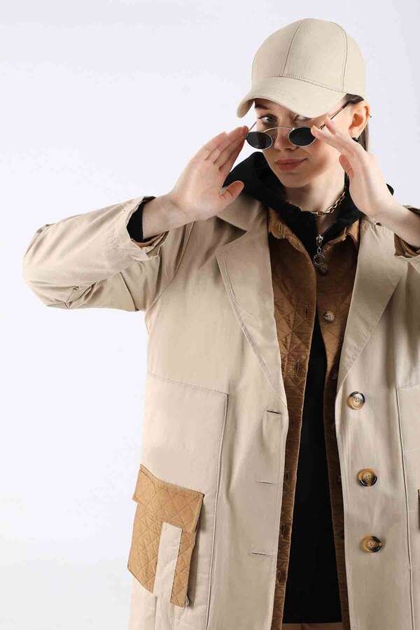 Quilted Pocket Trench Coat Beige